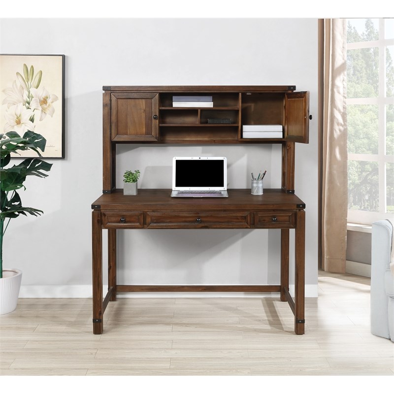Baton Rouge Desk with Hutch in Brushed Walnut Engineered  Wood- 2 Cartons