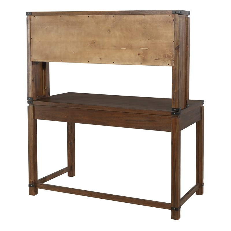 Baton Rouge Desk with Hutch in Brushed Walnut Engineered  Wood- 2 Cartons
