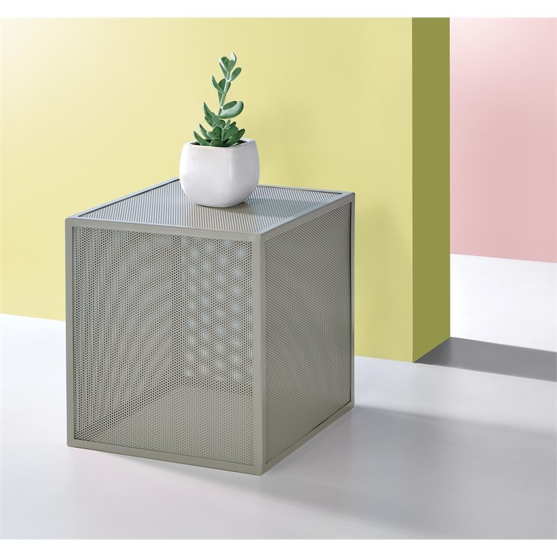 Catalina Accent Cube Table in Gray Metal