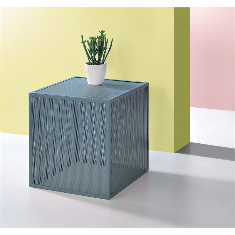 Catalina Accent Cube Table in Bluestone Metal