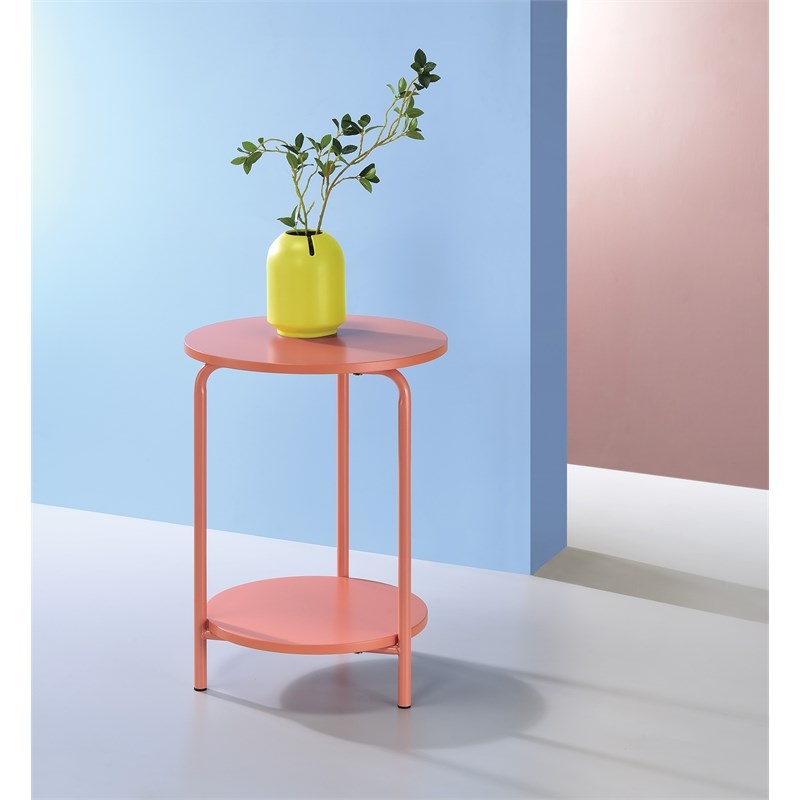 Elgin Metal Accent Table in Coral Red Engineered Wood
