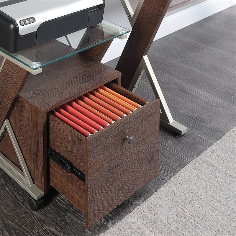 Zenos Mobile File Cabinet with Casters in Traditional Cherry Red Engineered Wood