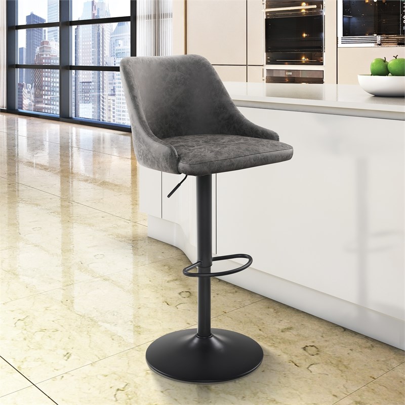 Sylmar Height Adjustable Stool in Charcoal Faux Leather