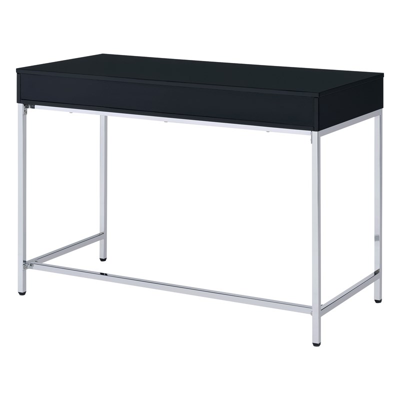 Alios Desk with Black Gloss Finish Engineered Wood and Chrome Frame