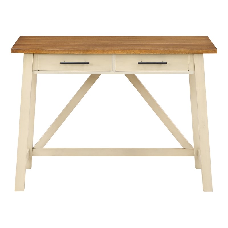 Milford Rustic Writing Desk w/ Drawers in Antique White Engineered Wood