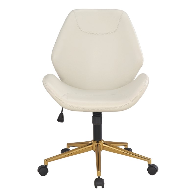 Reseda Office Chair in White Faux Leather with Gold Base