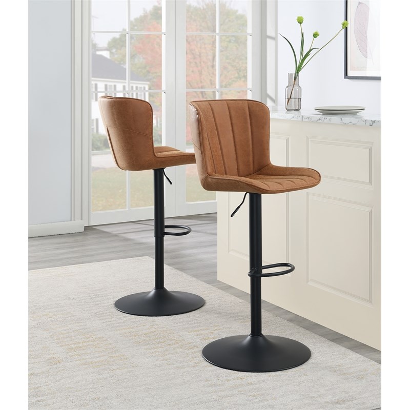 Kirkdale Adjustable Stool 2-Pack in Sand Brown Faux Leather