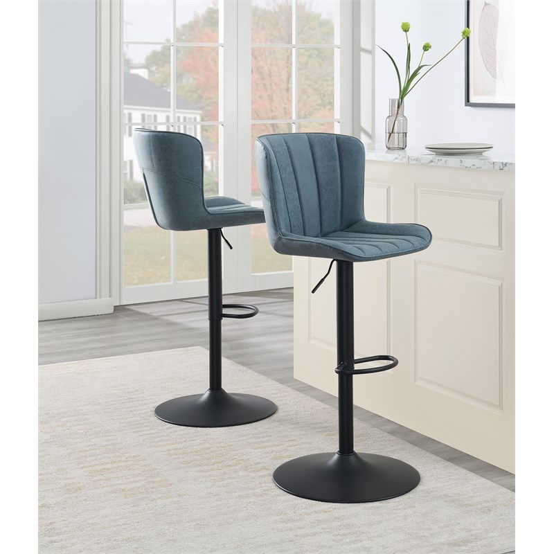 Kirkdale Adjustable Stool 2-Pack in Navy Blue Faux Leather