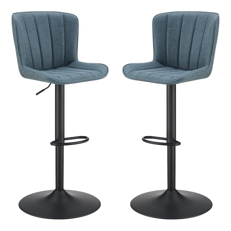 Kirkdale Adjustable Stool 2-Pack in Navy Blue Faux Leather
