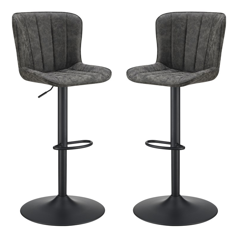 Kirkdale Adjustable Stool 2-Pack in Charcoal Faux Leather