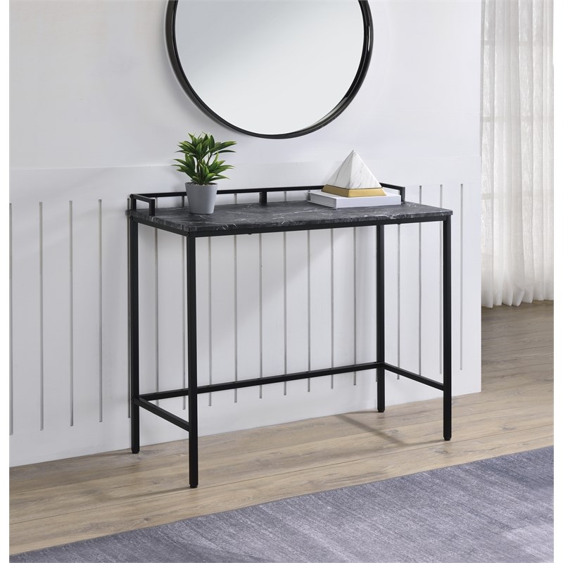 Brighton Console Table in Black Marble Engineered Wood Top and Black Frame