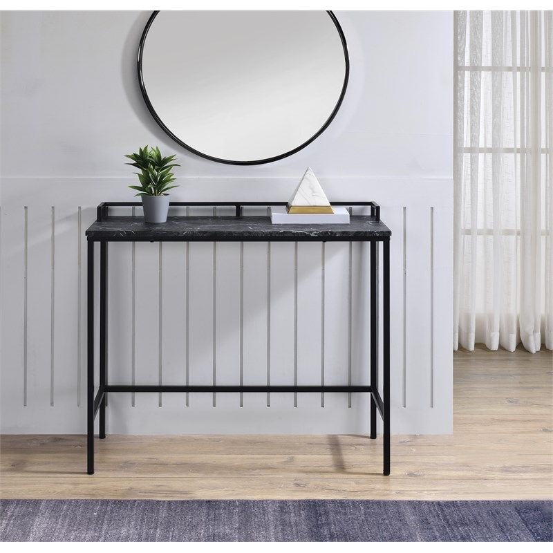 Brighton Console Table in Black Marble Engineered Wood Top and Black Frame