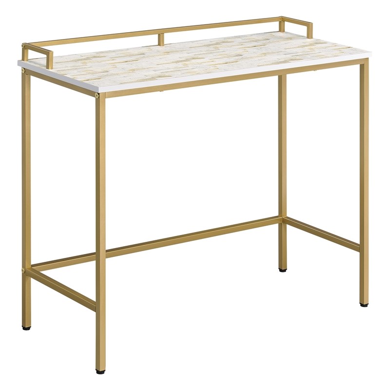 Brighton Console Table in White Mosaic Engineered Wood Top and Gold Frame