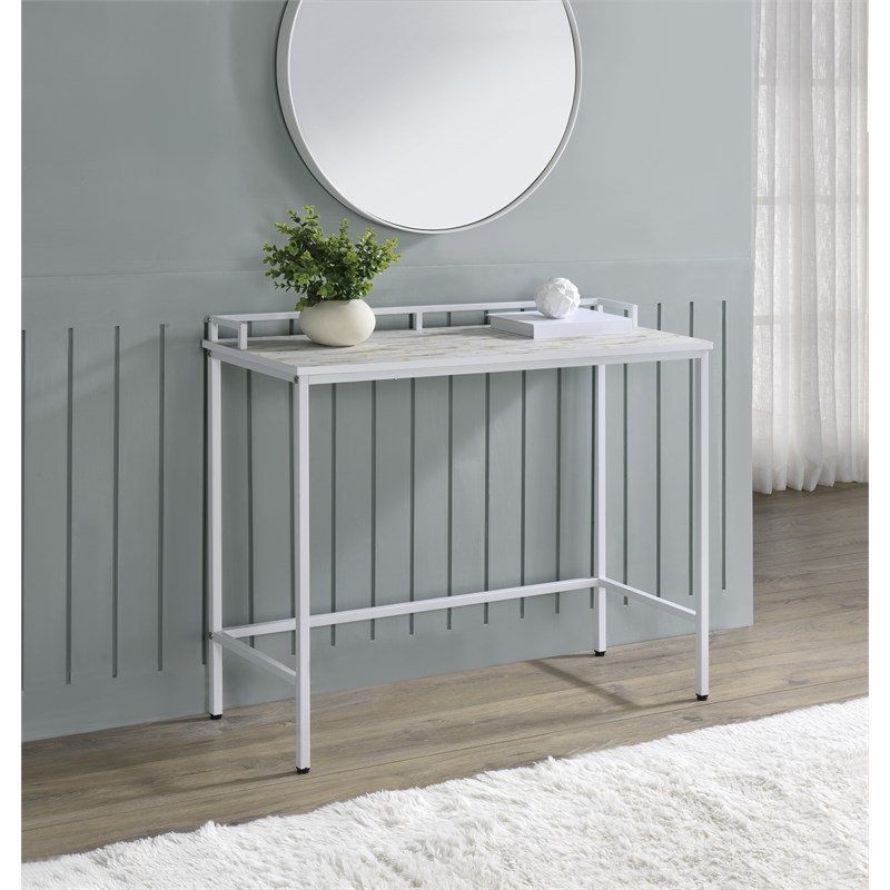 Brighton Console Table in White Mosaic Engineered Wood Top and White Frame