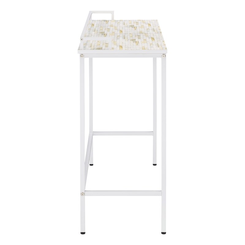 Brighton Console Table in White Mosaic Engineered Wood Top and White Frame