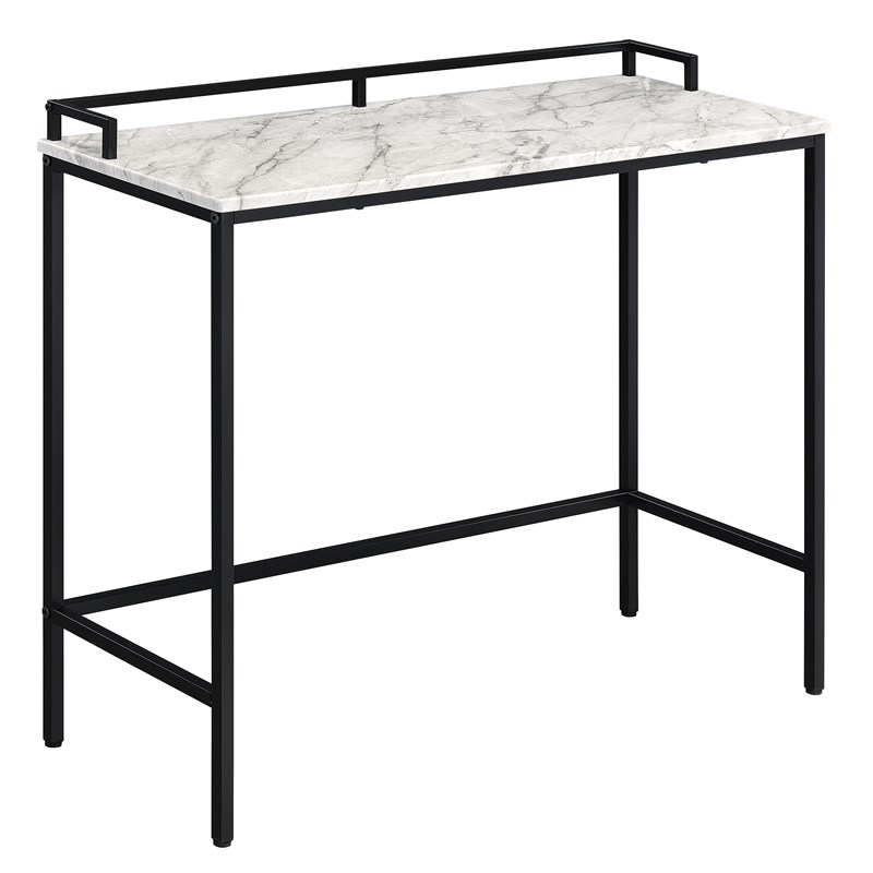 Brighton Console Table in Faux White Marble Engineered Wood Top and Black Frame