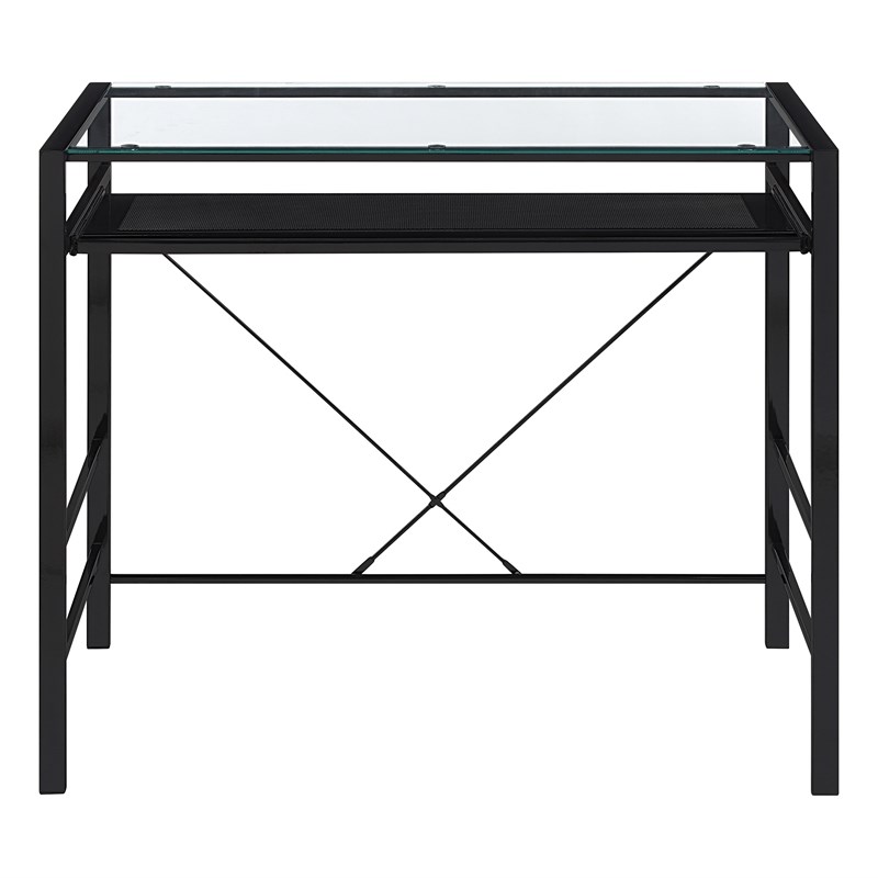Zephyr Computer Desk with Clear Tempered Glass Top and Black Metal Frame