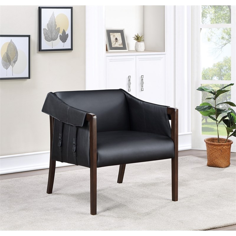Parkfield Accent Chair in Black Faux Leather with Walnut Frame
