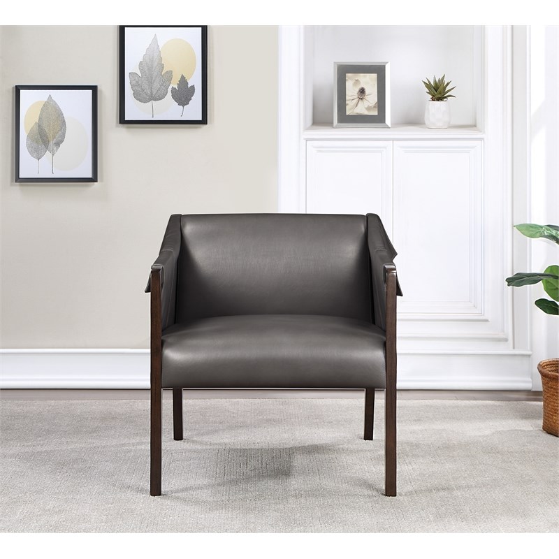 Parkfield Accent Chair in Pewter Gray Faux Leather with Walnut Frame