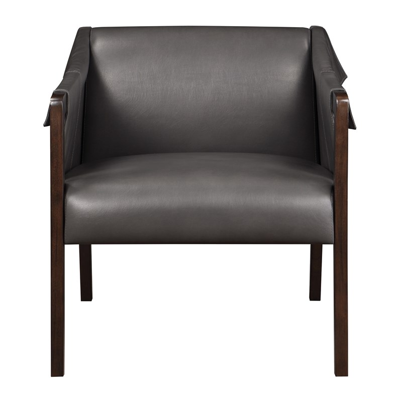 Parkfield Accent Chair in Pewter Gray Faux Leather with Walnut Frame