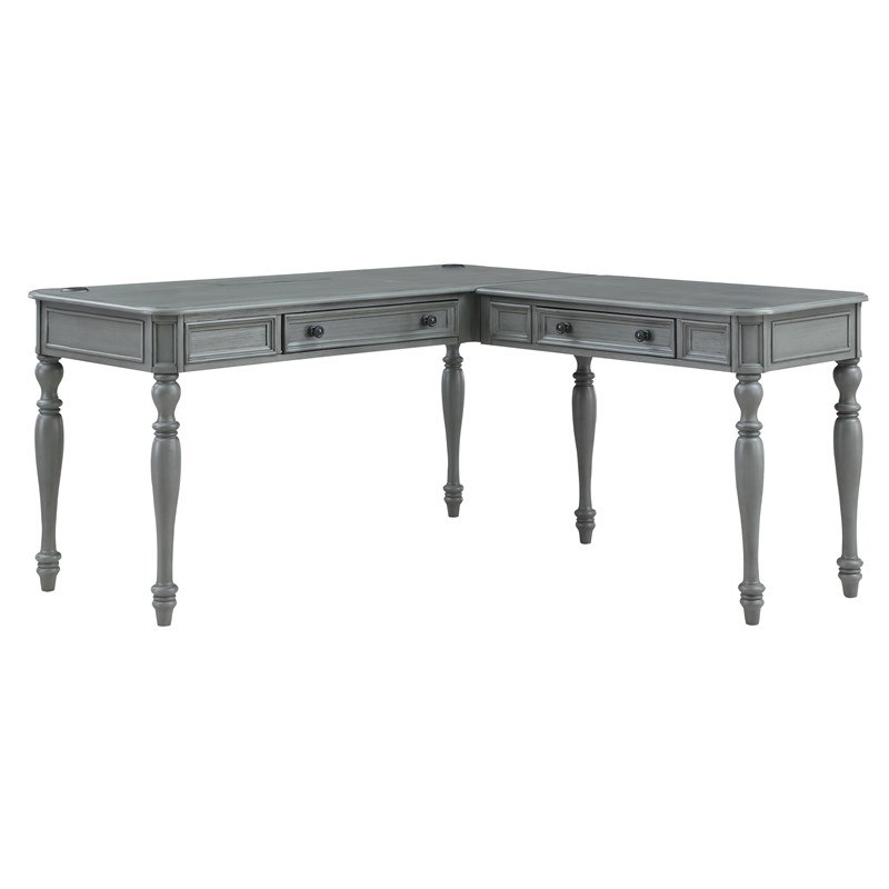 Country Meadows L-Shape Engineered Wood Desk with Power in Plantation Gray