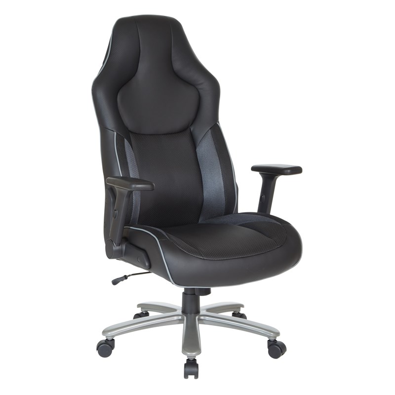 Big & Tall Bonded Leather Gaming Chair in Gray Mesh
