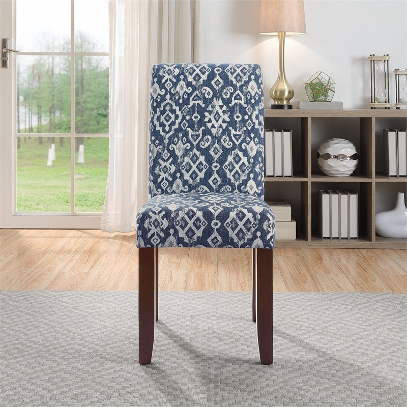 Parsons Dining Chair in Navy Ikat Fabric with Medium Espresso Legs