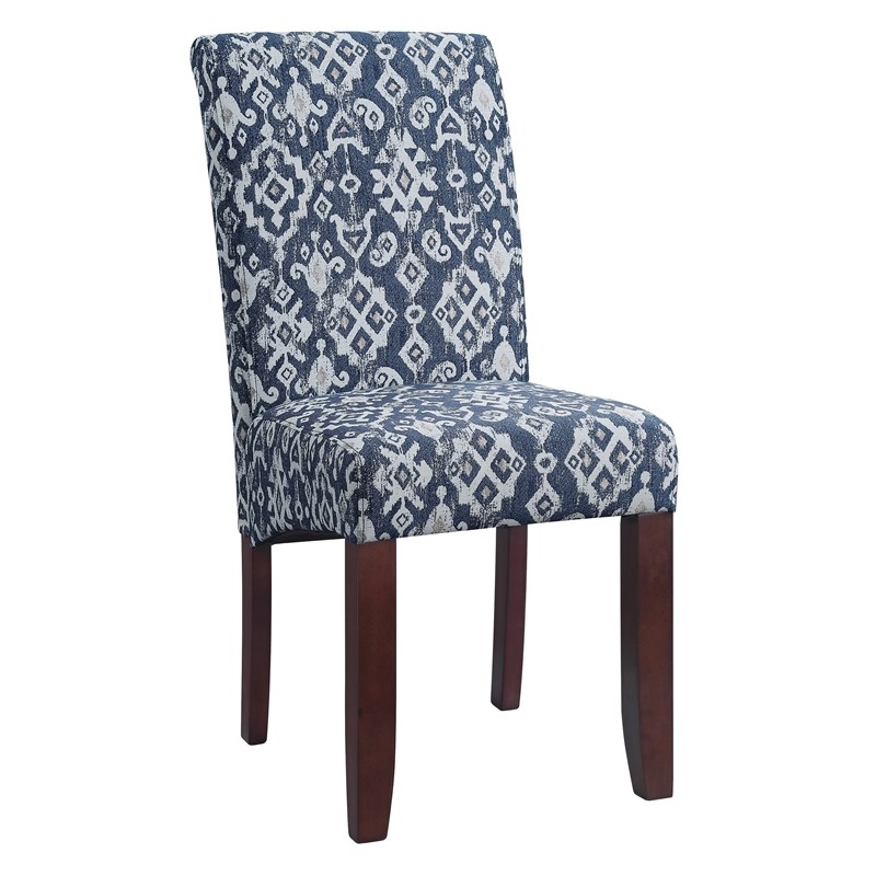Parsons Dining Chair in Navy Ikat Fabric with Medium Espresso Legs