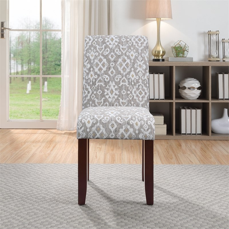 Parsons Dining Chair in Putty Gray Ikat Fabric with Medium Espresso Legs