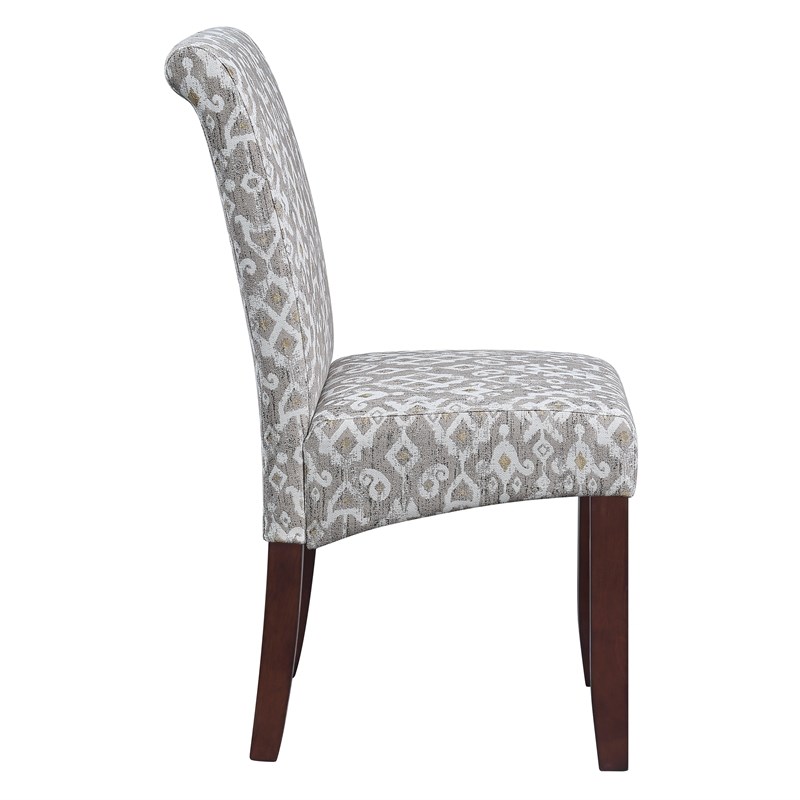 Parsons Dining Chair in Putty Gray Ikat Fabric with Medium Espresso Legs