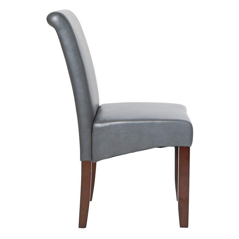 Parsons Dining Chair in Pewter Gray Faux Leather with Medium Espresso Legs