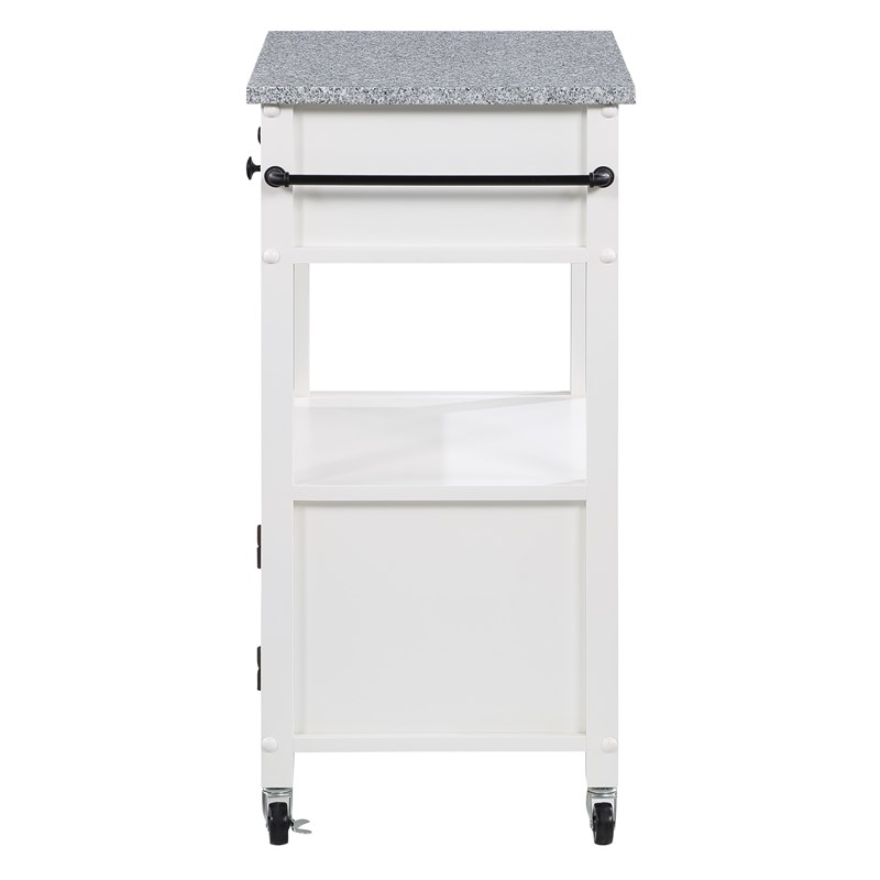 Fairfax Engineered Wood Kitchen Cart with Granite Top and White Base