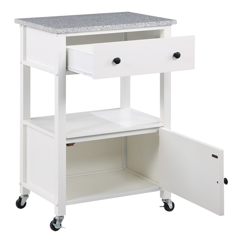 Fairfax Engineered Wood Kitchen Cart with Granite Top and White Base