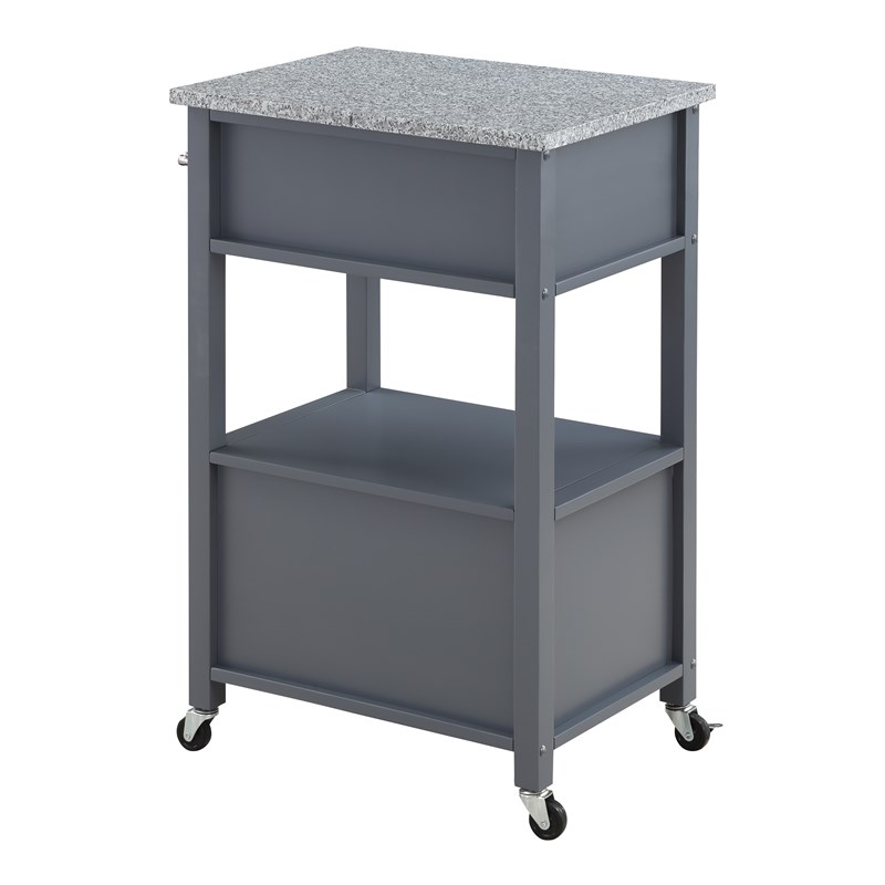 Fairfax Engineered Wood Kitchen Cart with Granite Top and Gray Base