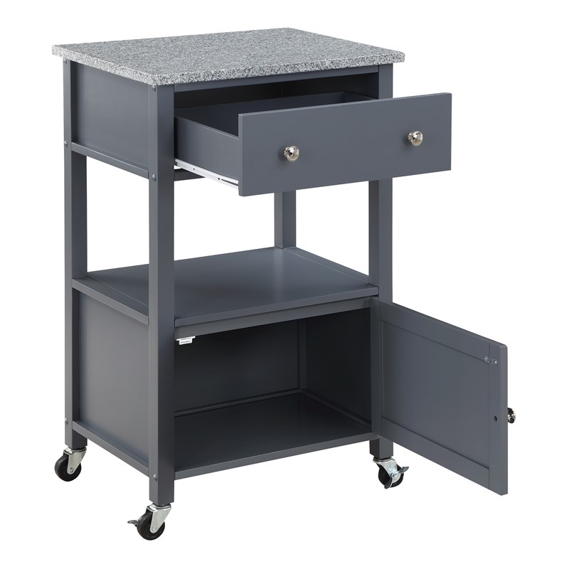 Fairfax Engineered Wood Kitchen Cart with Granite Top and Gray Base