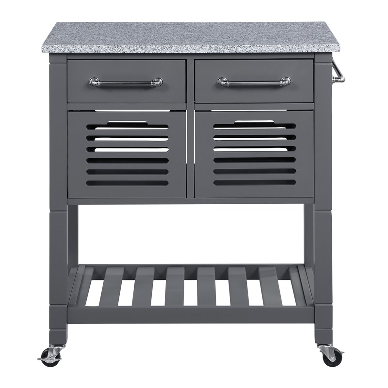 Stafford Engineered Wood Kitchen Cart with Granite Top and Gray Base