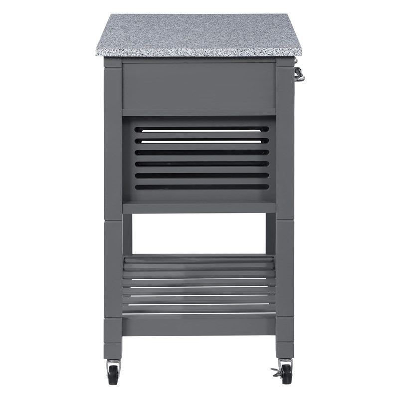 Stafford Engineered Wood Kitchen Cart with Granite Top and Gray Base