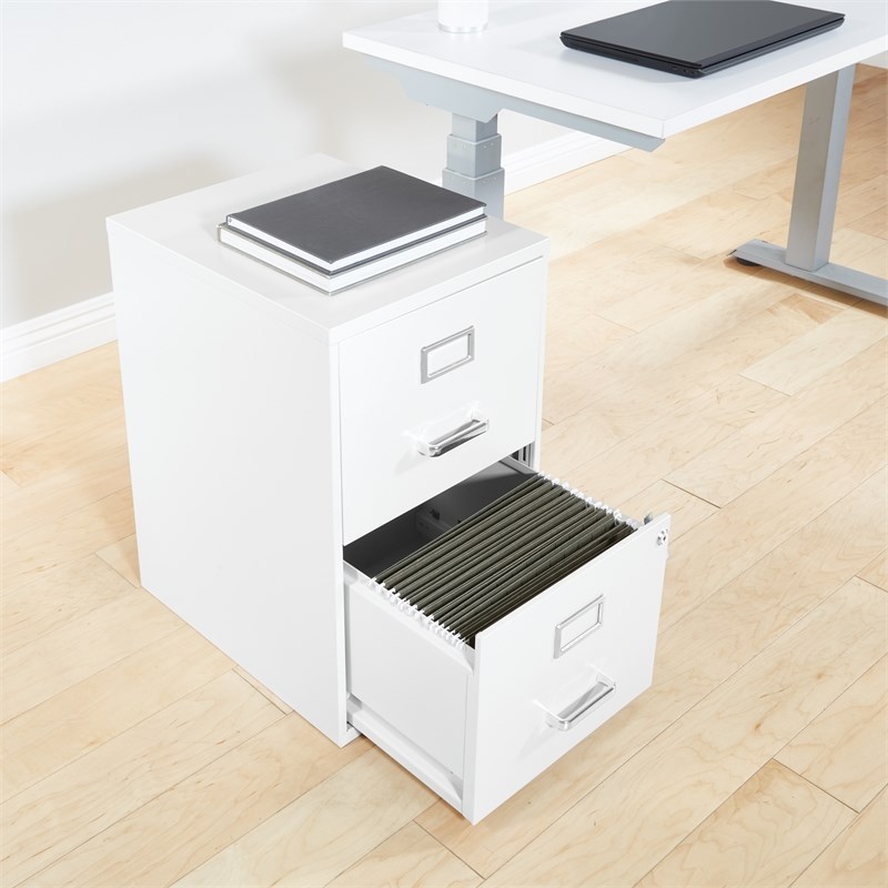 2 Drawer Locking Metal File Cabinet in White