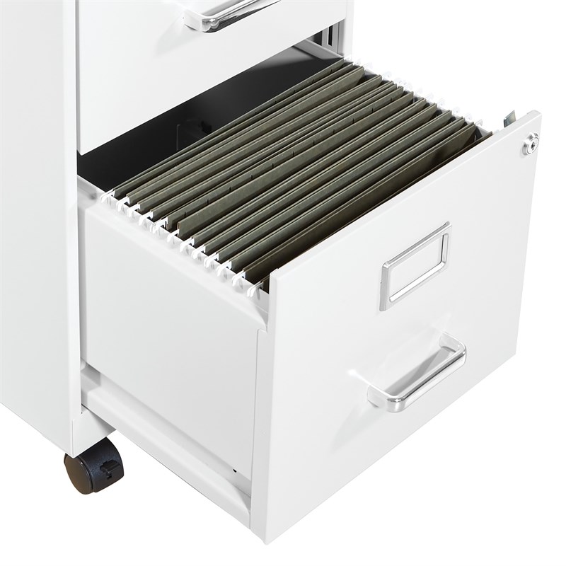 2 Drawer Mobile Locking Metal File Cabinet in White