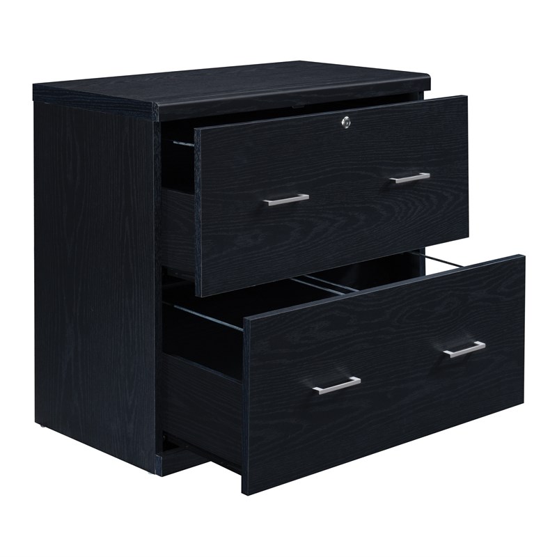 Alpine 2-Drawer Engineered Wood Lateral File with Lockdowel  in Black Finish