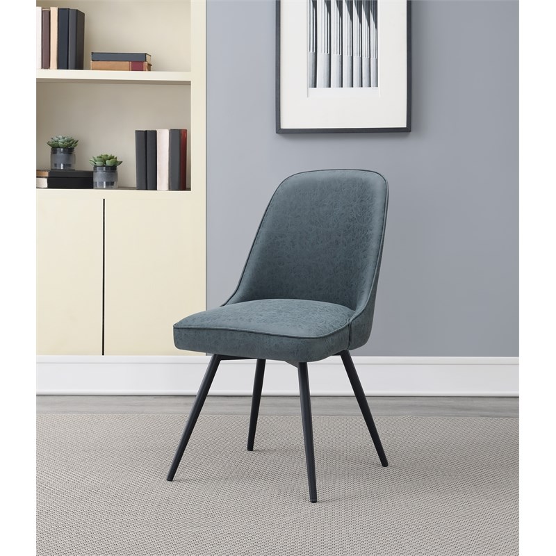 Penton Swivel Chair 2-Pack in Navy Faux Leather with Black Legs
