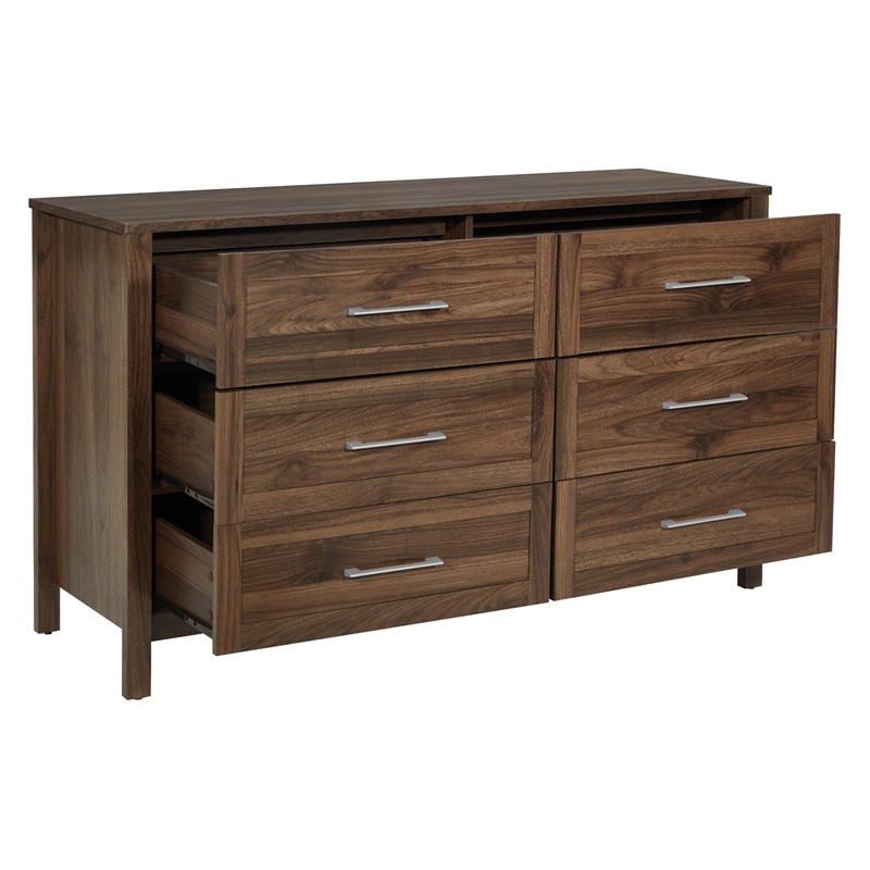 Stonebrook 6Drawer Horizontal Dresser in Wood Classic Walnut Finish