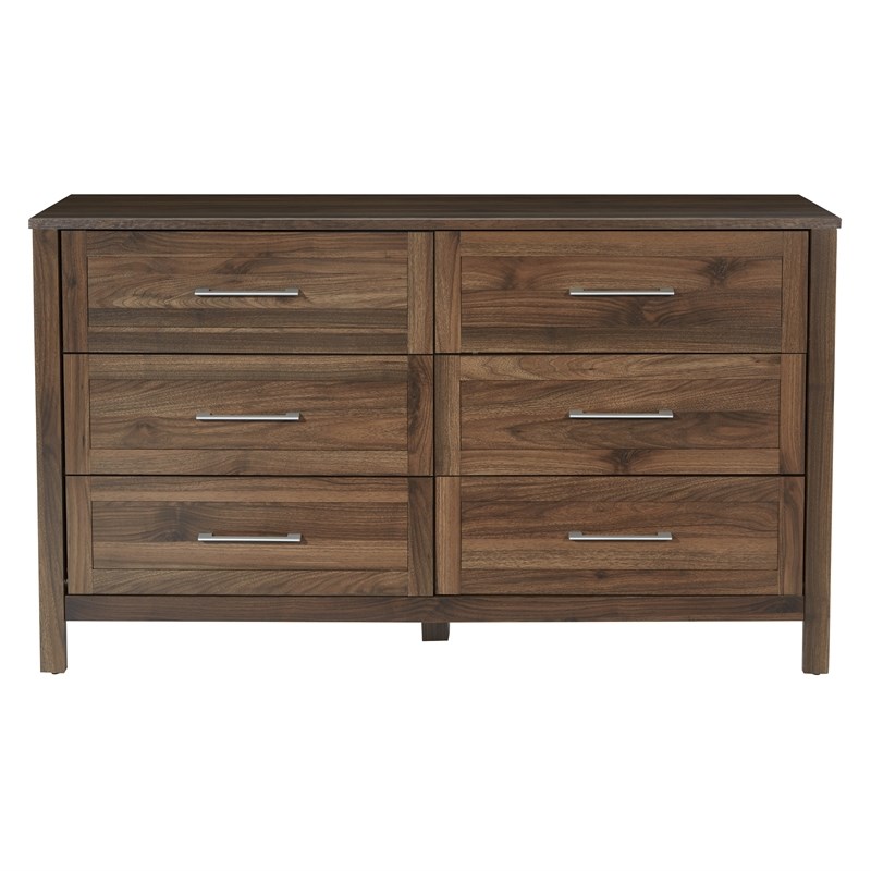 Stonebrook 6Drawer Horizontal Dresser in Wood Classic Walnut Finish