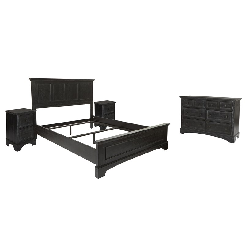 Farmhouse Basics Queen Bedroom 4 piece Set in Wood Rustic Black Finish