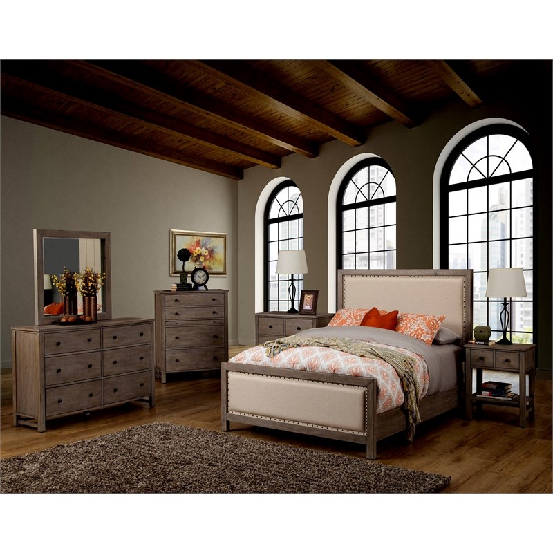 Origins by Alpine Classic Standard King Wood Bed in Natural Gray