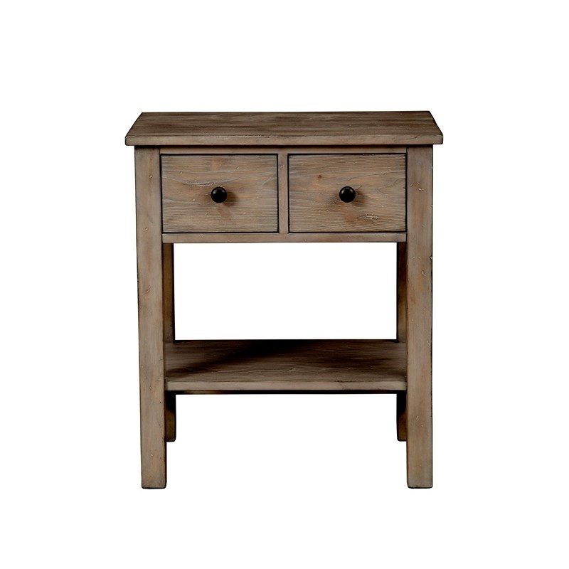 Origins by Alpine Classic Wood 2 Drawer Nightstand in Natural Gray