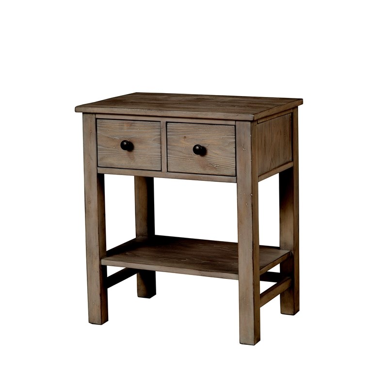 Origins by Alpine Classic Wood 2 Drawer Nightstand in Natural Gray
