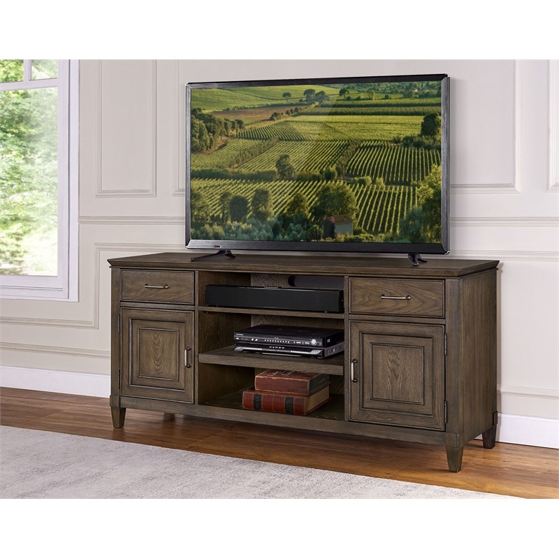 Origins by Alpine Newport 66" Wood TV Console in Planked Oak Homesquare