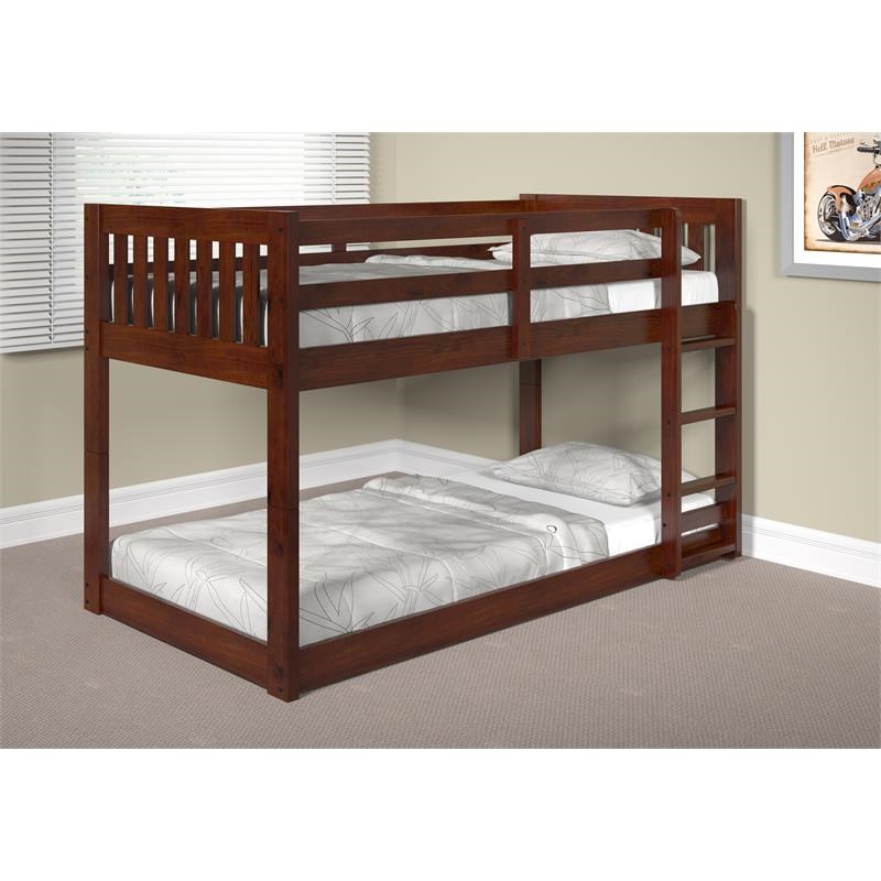 chelsea home furniture carter twin over twin low mission bunk bed in chocolate 36lb900dc