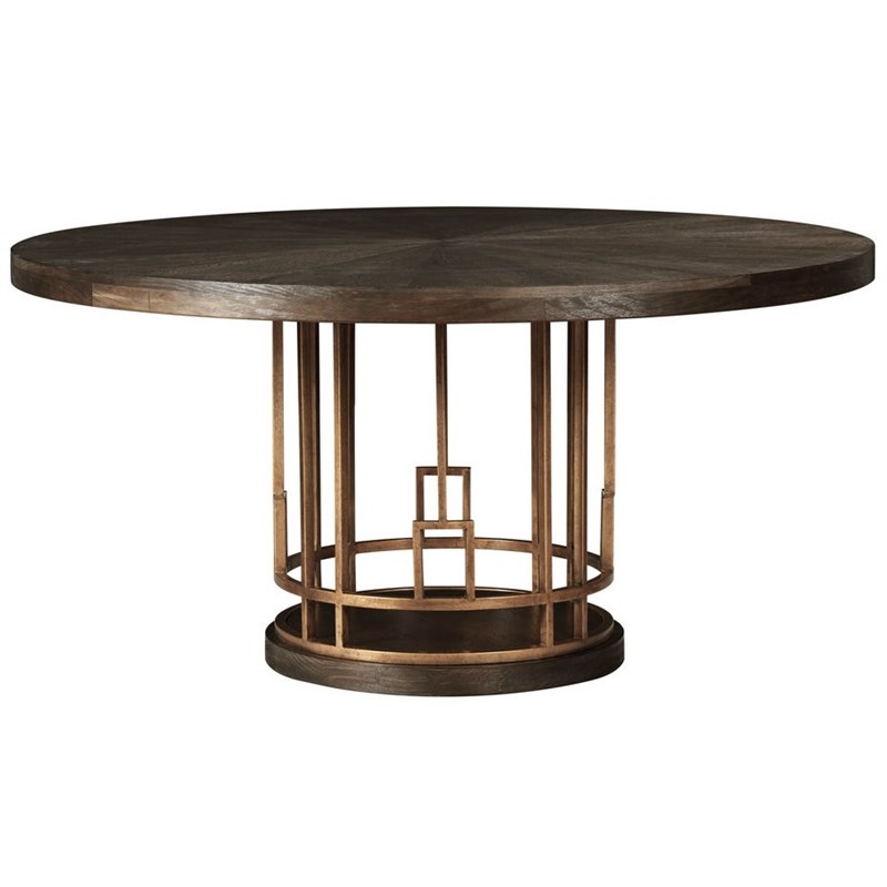 A.R.T. Furniture Woodwright Round Dining Table With Wood Top and Gold